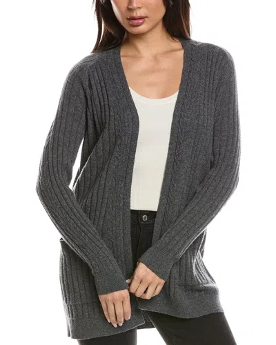 Forte Cashmere Easy Cable Detail Cashmere Cardigan In Gray