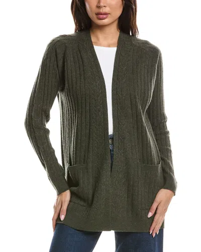 Forte Cashmere Easy Cable Detail Cashmere Cardigan In Green