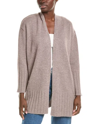 Forte Cashmere Easy High Rib Wool & Cashmere-blend Cardigan In Gray
