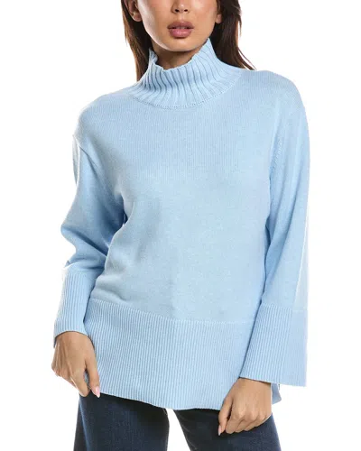Forte Cashmere Easy Rib Trim Funnel Neck Sweater In Blue
