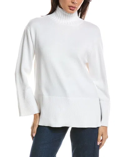 Forte Cashmere Easy Rib Trim Funnel Neck Sweater In White