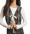 Forte Cashmere Embroidered Front Tie Boho Vest In Black In Black