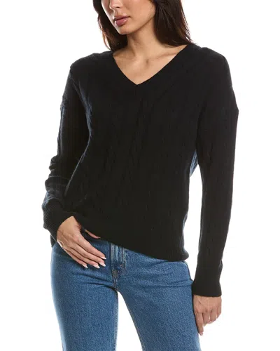 Forte Cashmere Fashioned Cable V-neck Cashmere Sweater In Black