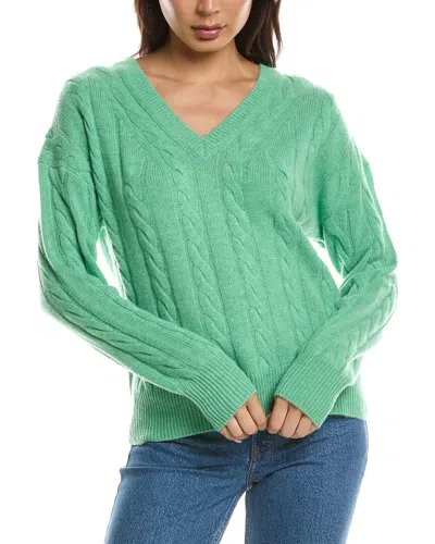 Forte Cashmere Fashioned Cable V-neck Cashmere Sweater In Green