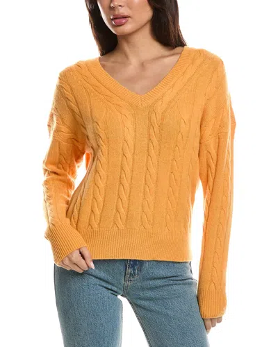 Forte Cashmere Fashioned Cable V-neck Cashmere Sweater In Orange
