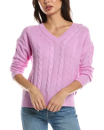 Forte Cashmere Fashioned Cable V-neck Cashmere Sweater In Purple