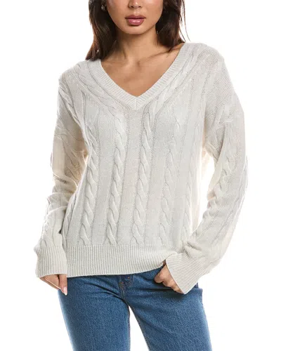 Forte Cashmere Fashioned Cable V-neck Cashmere Sweater In White