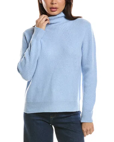 Forte Cashmere Fashioned Rib Funnel Neck Cashmere Sweater In Blue