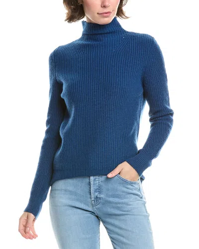 Forte Cashmere Fashioned Rib Funnel Neck Cashmere Sweater In Blue