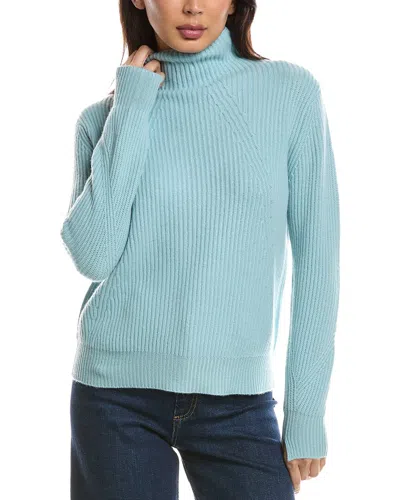 Forte Cashmere Fashioned Rib Funnel Neck Cashmere Sweater In Blue