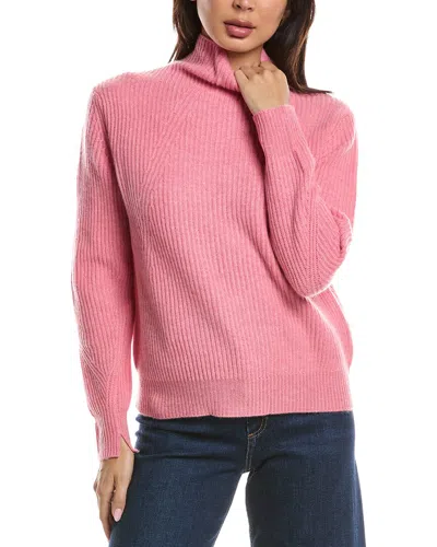 Forte Cashmere Fashioned Rib Funnel Neck Cashmere Sweater In Pink