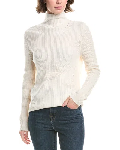 Forte Cashmere Fashioned Rib Funnel Neck Cashmere Sweater In White
