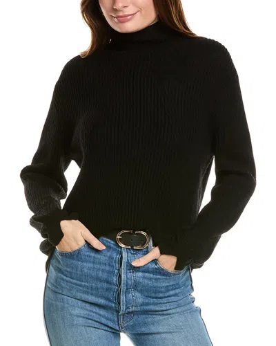 Forte Cashmere Fashioned Rib Funnel Neck Wool & Cashmere-blend Sweater In Black