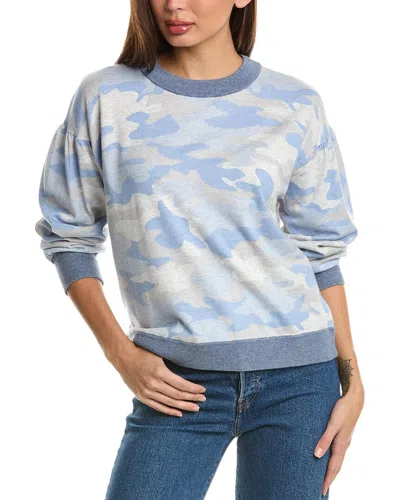 Forte Cashmere Gathered Sleeve Camo Sweatshirt In Blue