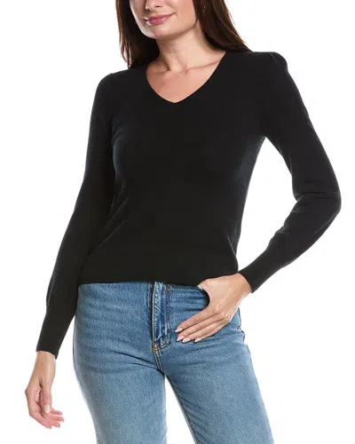 Forte Cashmere Gathered Sleeve Cashmere Sweater In Black