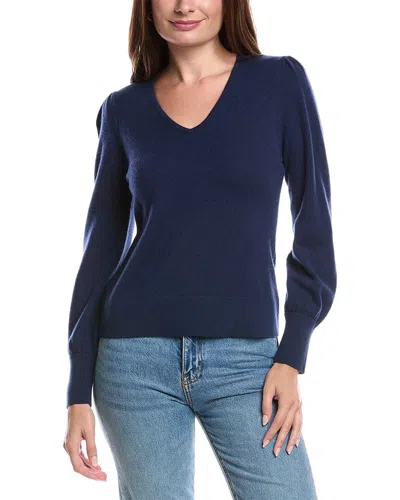 Forte Cashmere Gathered Sleeve Cashmere Sweater In Blue