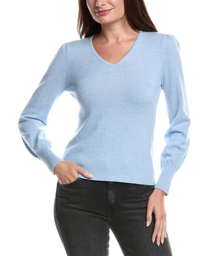 Forte Cashmere Gathered Sleeve Cashmere Sweater In Blue