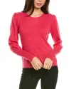 Forte Cashmere Gathered Sleeve Crew Cashmere Sweater In Pink