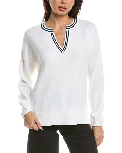 Forte Cashmere Gathered Sleeve Split Neck Cashmere-blend Sweater In White