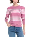 Forte Cashmere Gathered Sleeve Stripe Cashmere-blend Sweater
