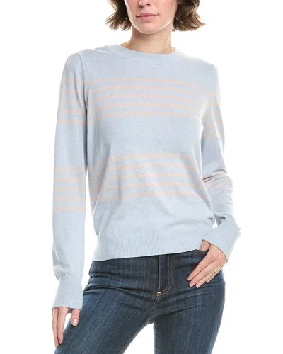 Forte Cashmere Gathered Sleeve Stripe Cashmere-blend Sweater In Blue