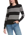 Forte Cashmere Gathered Sleeve Stripe Cashmere-blend Sweater In Black