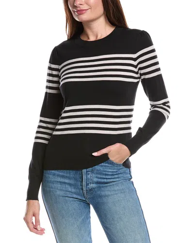 Forte Cashmere Gathered Sleeve Stripe Cashmere-blend Sweater In Black