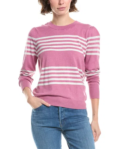 FORTE CASHMERE GATHERED SLEEVE STRIPE CASHMERE-BLEND SWEATER