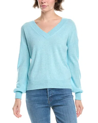 Forte Cashmere Gathered Sleeve V-neck Cashmere Sweater In Blue