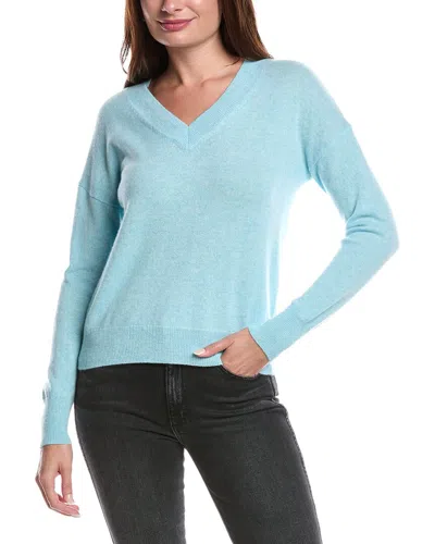 Forte Cashmere Gathered Sleeve V-neck Cashmere Sweater In Blue
