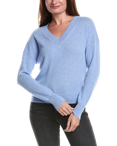 Forte Cashmere Gathered Sleeve V-neck Cashmere Sweater In Blue