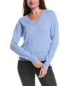 Forte Cashmere Gathered Sleeve V-neck Cashmere Sweater In Blue