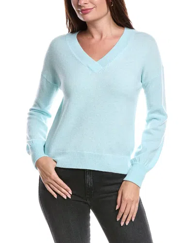 Forte Cashmere Gathered Sleeve V-neck Cashmere Sweater In Blue
