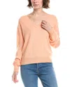 Forte Cashmere Gathered Sleeve V-neck Cashmere Sweater In Brown
