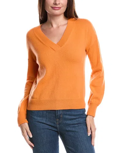 FORTE CASHMERE GATHERED SLEEVE V-NECK CASHMERE SWEATER