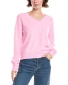 Forte Cashmere Gathered Sleeve V-neck Cashmere Sweater In Pink