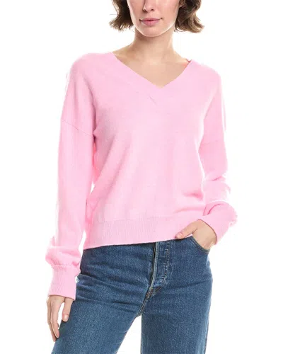 Forte Cashmere Gathered Sleeve V-neck Cashmere Sweater In Pink