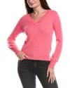 Forte Cashmere Gathered Sleeve V-neck Cashmere Sweater In Pink
