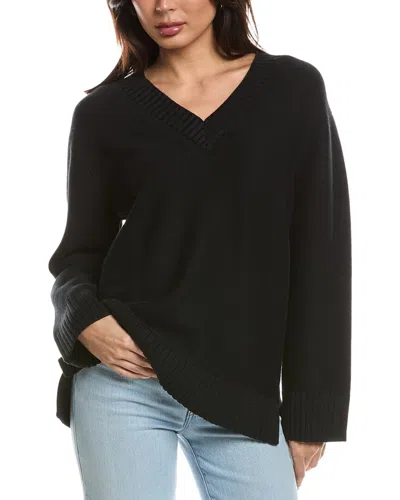 Forte Cashmere Gathered V-neck Sweater In Black
