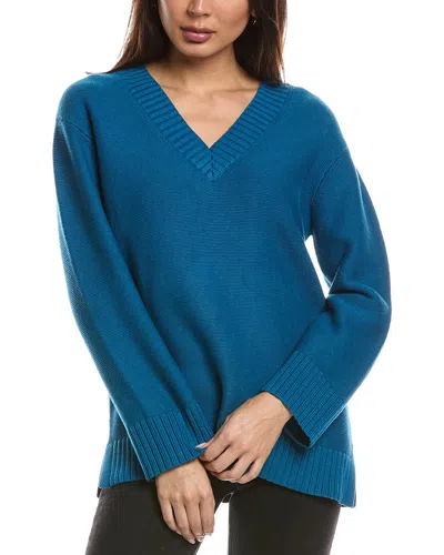 Forte Cashmere Gathered V-neck Sweater In Blue