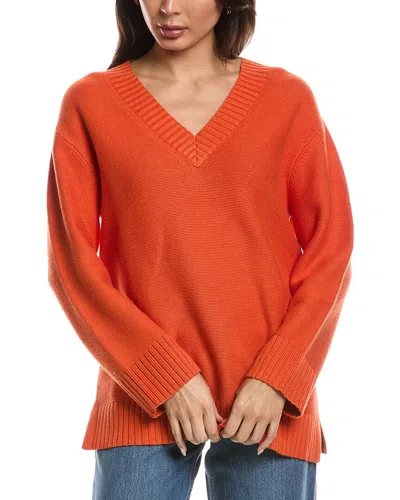 Forte Cashmere Gathered V-neck Sweater In Orange