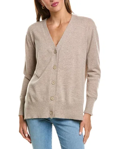 Forte Cashmere Hi Low Easy Button 100% Cashmere Cardigan In Brown