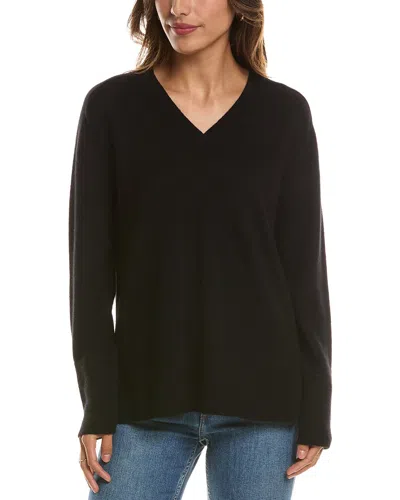 Forte Cashmere Hi Low Easy V-neck 100% Cashmere Sweater In Black