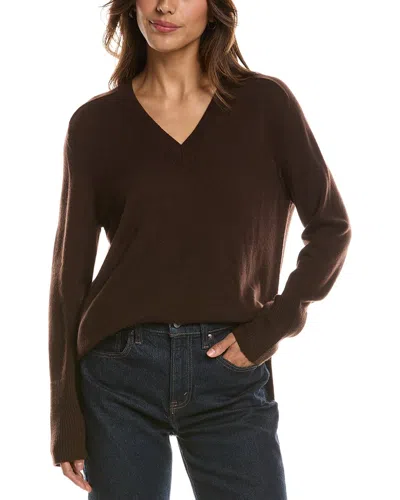 Forte Cashmere Hi Low Easy V-neck 100% Cashmere Sweater In Brown