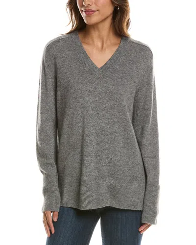 Forte Cashmere Hi Low Easy V-neck 100% Cashmere Sweater In Gray