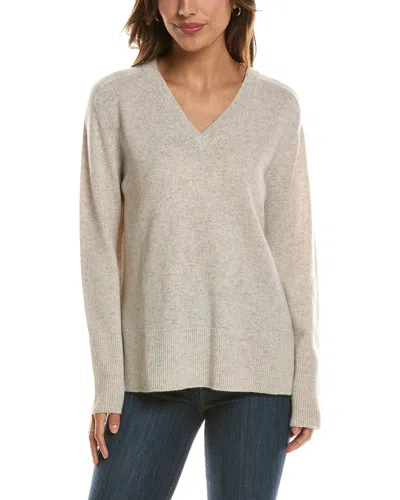 Forte Cashmere Hi Low Easy V-neck 100% Cashmere Sweater In Gray