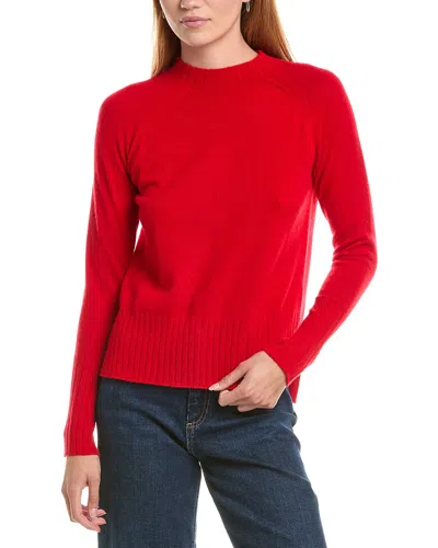Forte Cashmere Hi Low Rib Trim Funnel Neck 100% Cashmere Sweater In Red