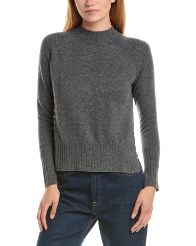 Forte Cashmere Hi Low Rib Trim Funnel Neck 100% Cashmere Sweater In Gray