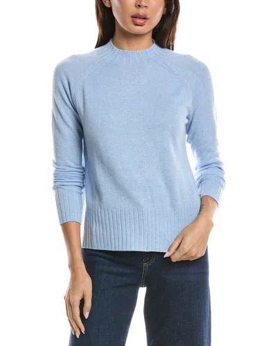 Forte Cashmere Hi Low Rib Trim Funnel Neck Cashmere Sweater In Blue