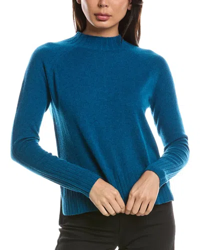 Forte Cashmere Hi Low Rib Trim Funnel Neck Cashmere Sweater In Blue